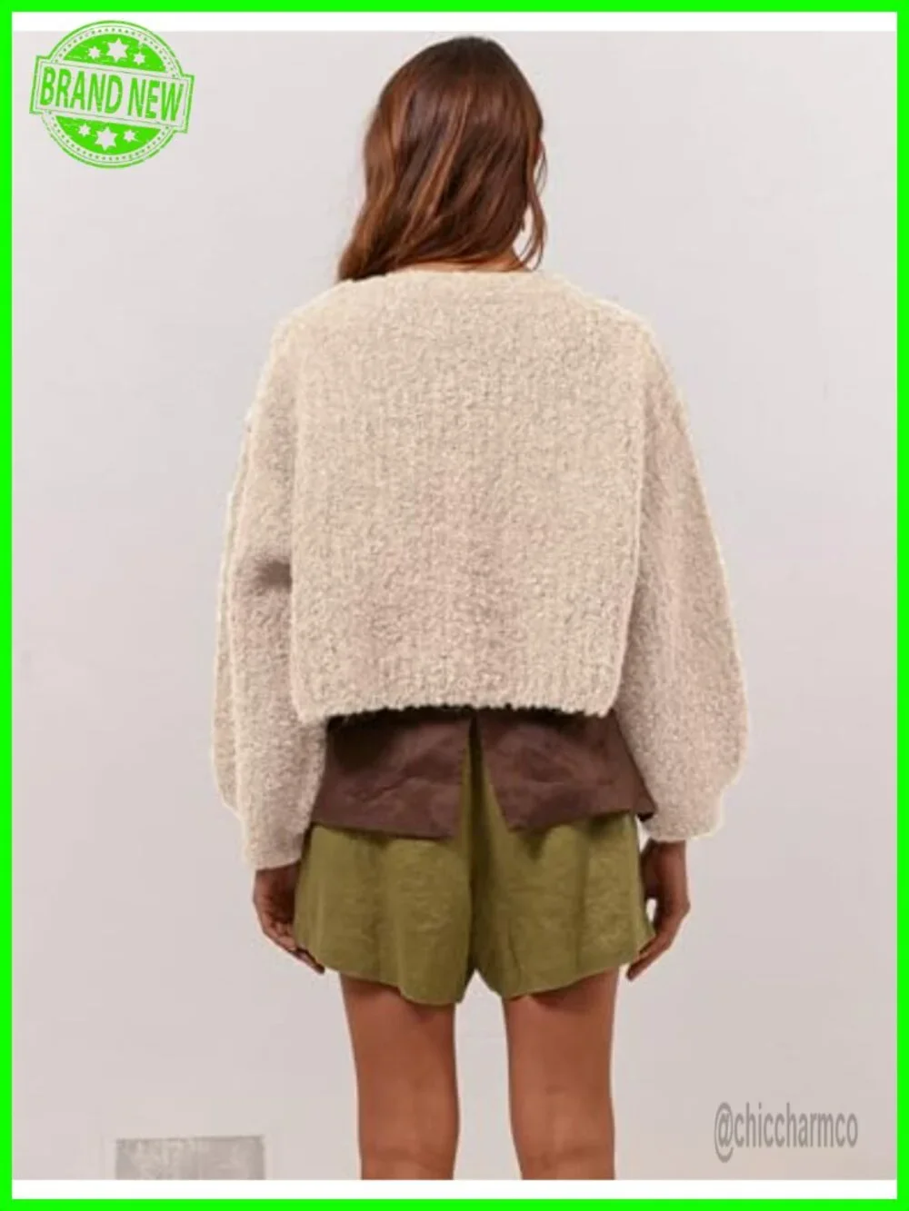 Women Cropped Knit Cardigan Long Sleeve Button Front Open Fluffy Sweater Jacket